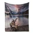 thumbnail image 1 of Driftwood Soft Flannel Fleece Throw Blanket, Driftwood on the Coast with Reflection of the Mountains in the Lake Digital Image, Cozy Plush for Indoor and Outdoor Use, 60" x 80", Redwood, by Ambesonne, 1 of 5