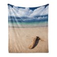 thumbnail image 1 of Driftwood Soft Flannel Fleece Throw Blanket, Sea Theme Driftwood on the Sandy Beach and Cloudy Sky Digital Style Print, Cozy Plush for Indoor and Outdoor Use, 70" x 90", Sand Brown Blue, by Ambesonne, 1 of 5