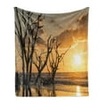 thumbnail image 1 of Driftwood Soft Flannel Fleece Throw Blanket, Sea Theme Sunrise at the Beach Trees Without Leaves and Cloudy Sky Digital Image, Cozy Plush for Indoor and Outdoor Use, 60" x 80", Orange, by Ambesonne, 1 of 5