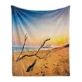 thumbnail image 1 of Driftwood Soft Flannel Fleece Throw Blanket, Washed up Driftwood on the Sandy Shoreline at Sunrise Digital Image, Cozy Plush for Indoor and Outdoor Use, 50" x 70", Blue and Sand Brown, by Ambesonne, 1 of 5