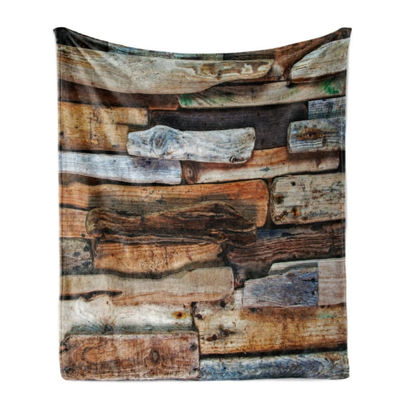 Driftwood Soft Flannel Fleece Throw Blanket, Wooden Theme Driftwood and Knotty Planks in the Vintage Style Design Digital Image, Cozy Plush for Indoor and Outdoor Use, 70" x 90", Brown, by Ambesonne