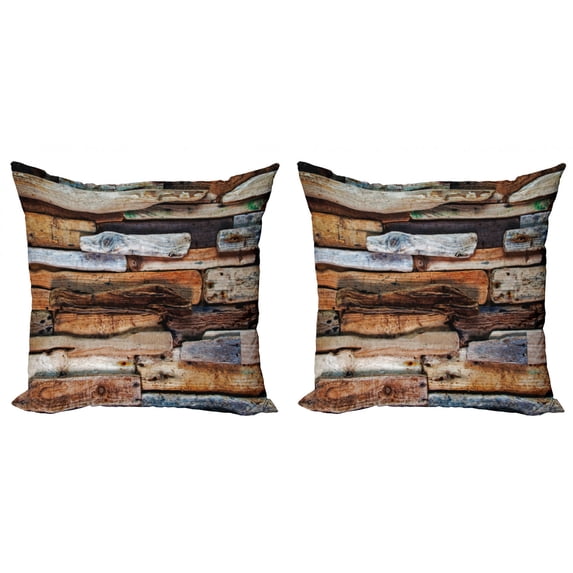 Ambesonne Vintage Throw Pillow Cover 2 Pack, Knotty Planks Vintage, 16", Brown