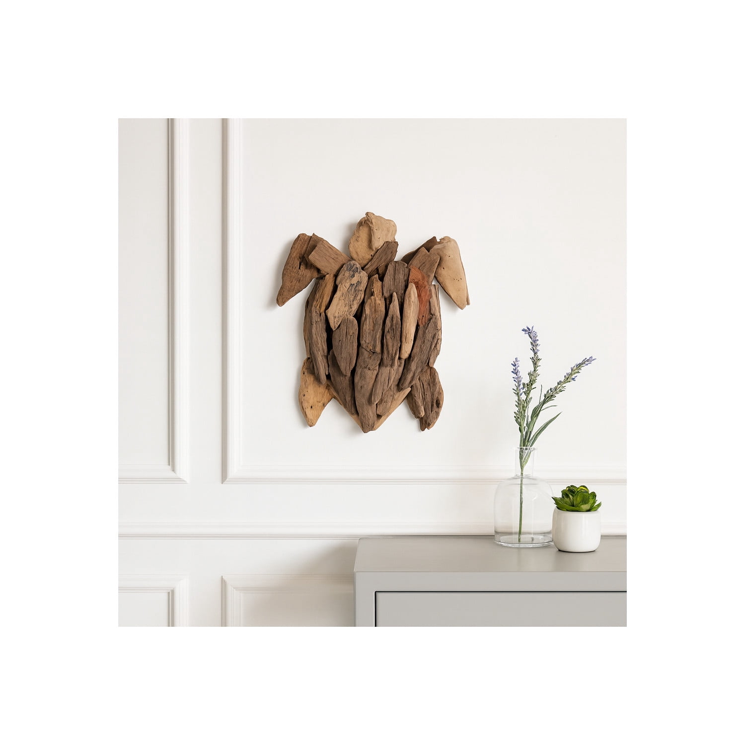 Driftwood Turtle Figurine Sculpture for Home Decor - Decorative Statue for Bathroom, Office, and Living Room Styling - Coastal Accent for Entryway and Bedroom Wall Decor - 12", Brown
