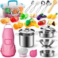 thumbnail image 1 of Drify Play Kitchen Accessories Stainless Steel Cookware Pots Cooking Utensils Toy 26 Pcs for Boys Girls, 1 of 5