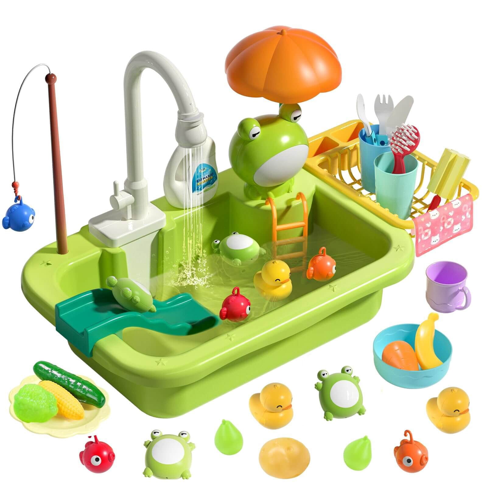 Drify Play Sink with Running Water  Pool Floating Fishing Toys Kitchen Sink Toys with Electric Faucet for Kids Role Play Dishwasher Toy