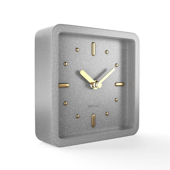 Driini 4.7-inch Gray and Gold Square Modern Desk Clock, Silent Non-Ticking