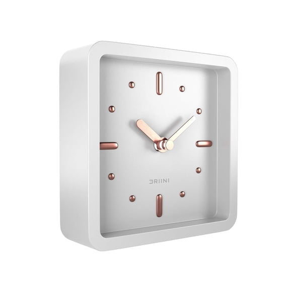 Driini 4.7-inch White and Rose Gold Square Modern Desk Clock, Silent Non-Ticking