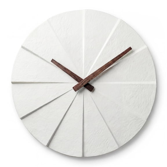 Driini 12.5-inch White Modern Round Wall Clock with No Numbers and Walnut Hands