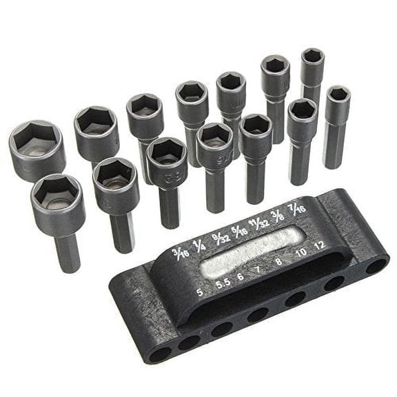 Drilax 14 Pcs Quick-Change Power Nut Driver Bit Set Standard Metric Hex Shank Drill Bit Set Socket Screwdriver Wrench 3/16, 1/4, 9/32, 5/16, 11/32, 3/