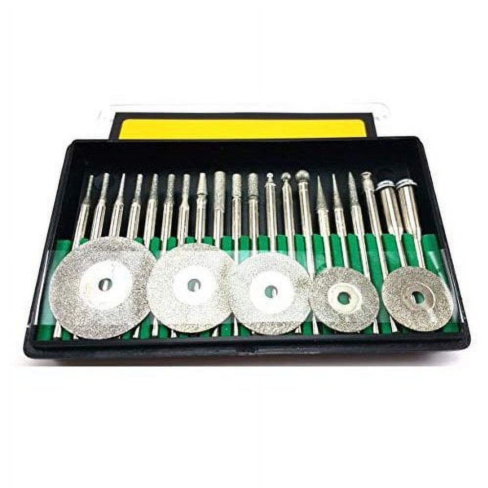 Drilax 25 pcs Diamond Coated Burs Cut Off Disc Set Cone Cylindrical Round Bit Burr Kit Lapidary