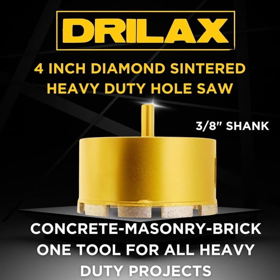 Drilax 4 Inch Masonry Hole Saw | Heavy Duty Dry Core Diamond Bit with Precision Locator Guide | 2-Inch Depth for Concrete, Brick & Stone