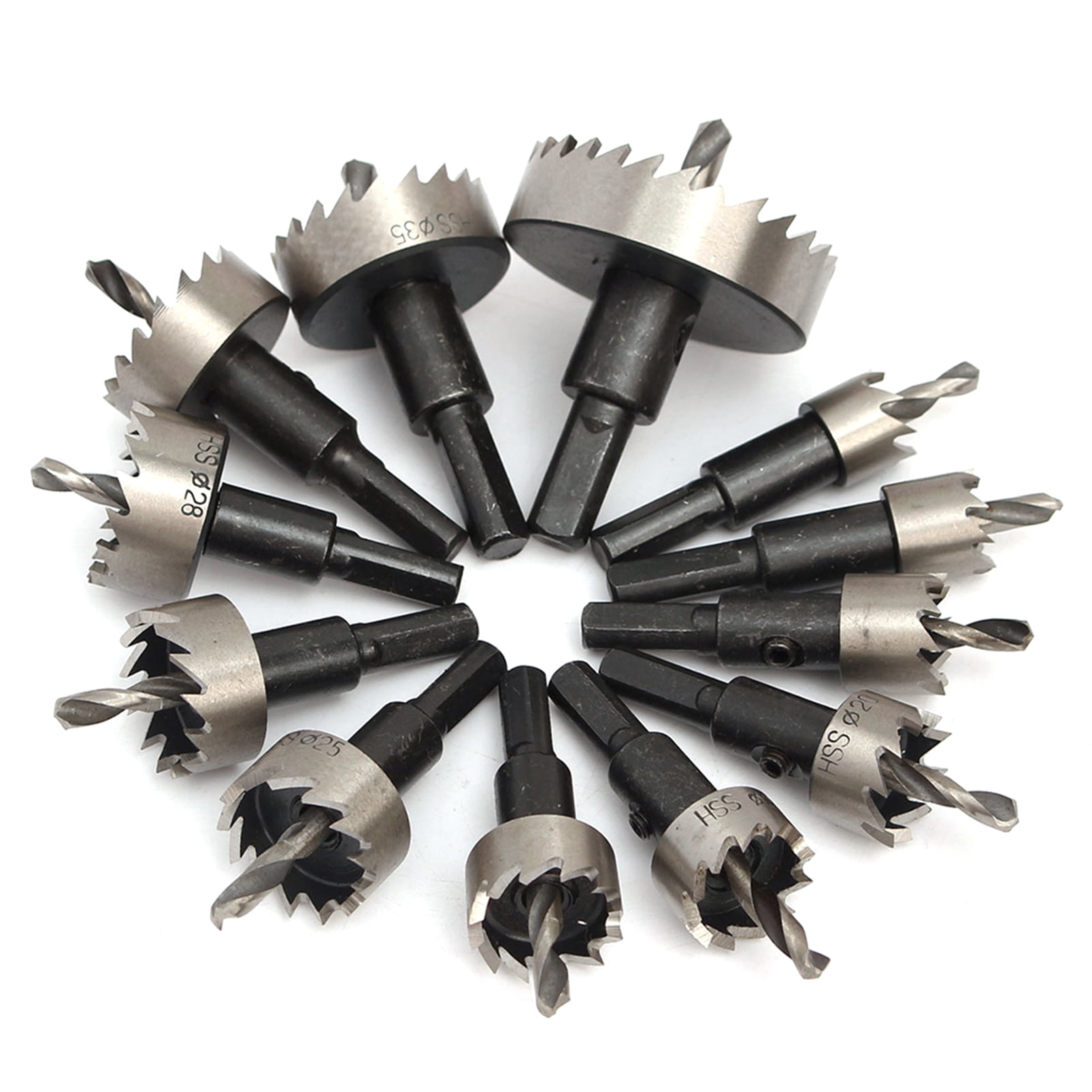 Drill 12PCS HSS Drill Bit Hole Saw Tooth Set Stainless Steel Metal Alloy Cutter 15-50mm