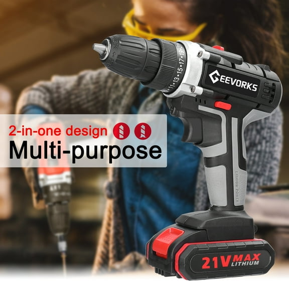 Drill 21V Multifunctional Electric Impact Cordless Drill High-power Lithium Battery Wireless Rechargeable Hand Drills Home DIY Electric Power Tools