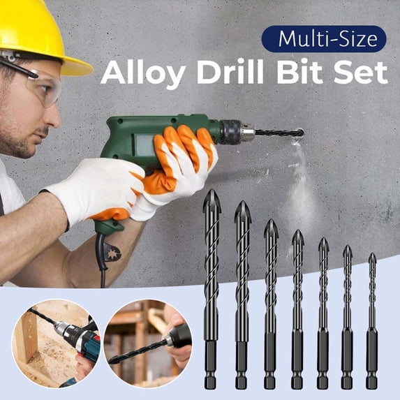 Drill 7Pcs 3-12mm Alloy Steel Drill Bit Set, Hex Shank Ceramic Tile Brick Wall Cement Multi-Size Perforated Drill Bits(Black) Rkxzt