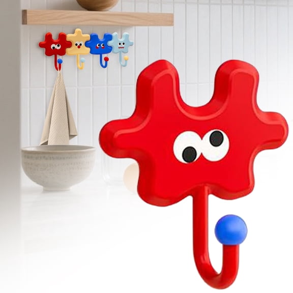 No Drill Adhesive Hooks,Puzzle Wall Hooks Adhesive, Dopamine Cartoon Key Hooks No Drill, Cute Strong Hold Coat Towel Hooks For Bathroom Kitchen Entryway Decor, Colorful Abs Stick On Hooks Set