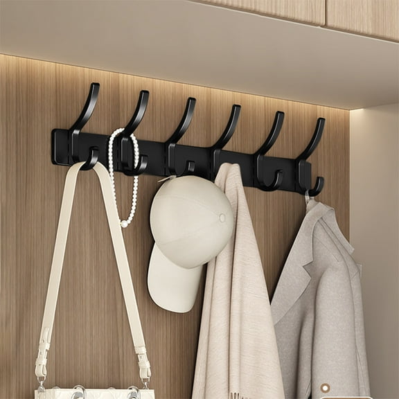 No Drill Adhesive Wall Mount Rack,Metal Hat Rack Hooks for Hanging, Modern Coat Rack with 6 Flip-Down Hooks,Heavy Duty Wall Coat Racks,Metal Coat Hanger for Entryway,Bedroom,Bathroom