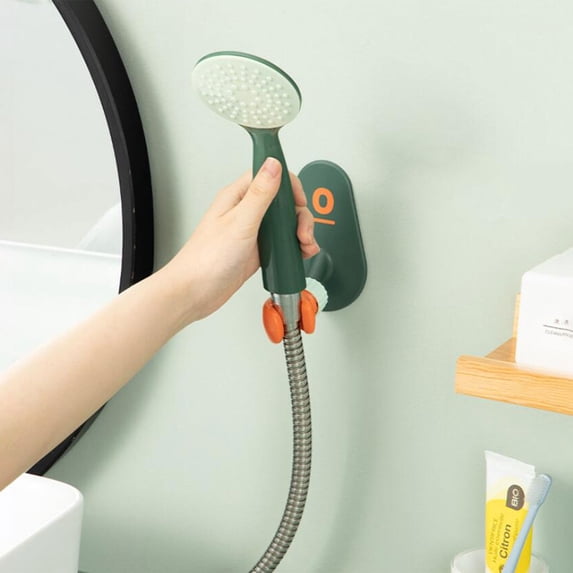 No Drill Adjustable Shower Head Holder, 1 Pcs Green Handheld Shower Head Holder with Adhesive Backing & Rotaing Buckle, Shower Holder Bracket for Wall Bathroom, Easy to Install, Free Your Hands