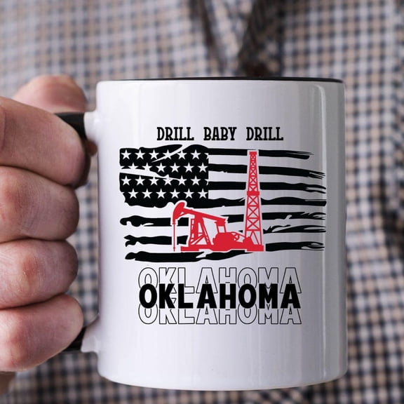 Drill Baby Drill Oklahoma Mug Patriotic Oilfield Coffee Cup American Flag Pump Jack Oil and Gas Gift