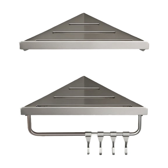 No Drill Bathroom Shelf Set, Double Tier Triangle Corner Shelf, Strong Adhesive Wall Mounted Shower Storage, Rustproof Organizer for Shampoo, Soap, and Bath Accessories
