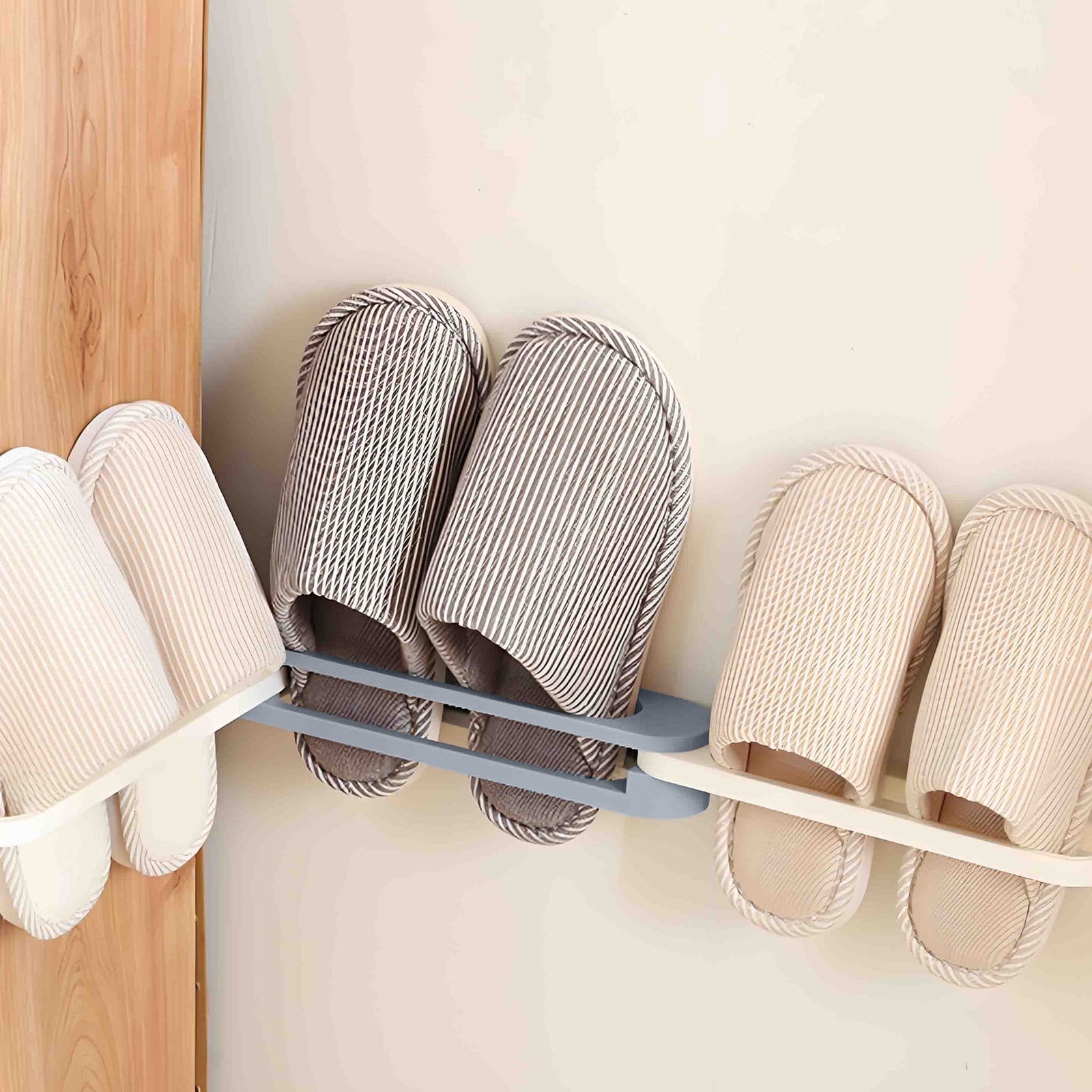 No Drill Bathroom Slipper Rack Wall-Mounted Foldable Towel Rack, 3-in-1 ...