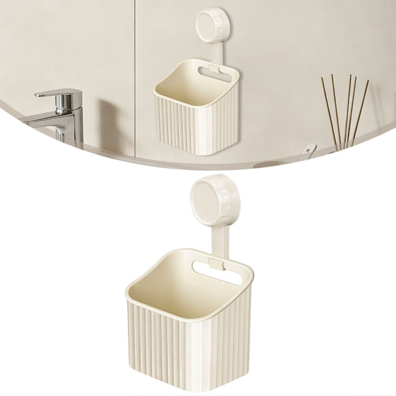 No Drill Bathroom Suction Storage Box, 2026 New Large Capacity Suction Cup Rack with Drain Holes, Durable Transparent PET, Wall-Mount or Countertop Organizer for Bathroom, Kitchen, Shower, Dorm, A