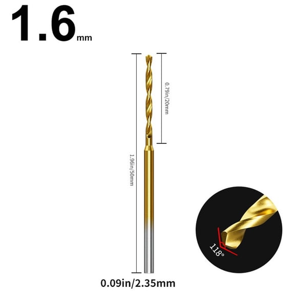 Drill Bit 0.6-2.2Mm Tiny Drill Bit 2.35 Shank Engraving Bit Hole Drilling Tool 1.6Mm