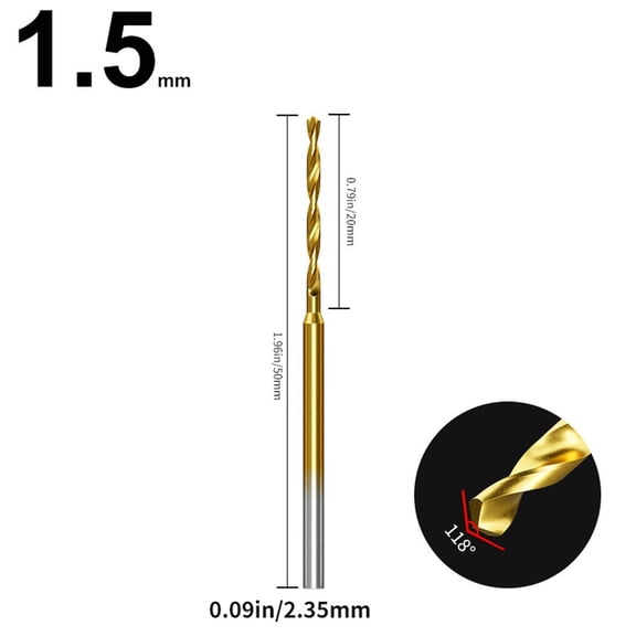 Drill Bit 0.6-2.2mm Tiny Drill Bit 2.35 Shank Engraving Bit Hole Drilling Tool 1.5mm