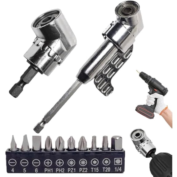 Drill Bit Adapter for Tight Spaces, 105 Degree Right Angle Drill Adapter, Corner Tool Screw Hub, Multi-function Bend Screwdriver Bit, 360 ° Rotatable 1/4'' 3/8'' 1/2" Socket Adapter Set