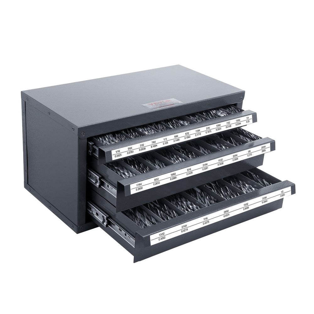Drill Bit Dispenser Cabinet, Three-Drawer Drill Bit Organizer Cabinet for 1/16" to 1/2", Steel Drill Dispenser Organizer Cabinet with Labels, Stackable Drill Dispenser for Drill Bit Storage