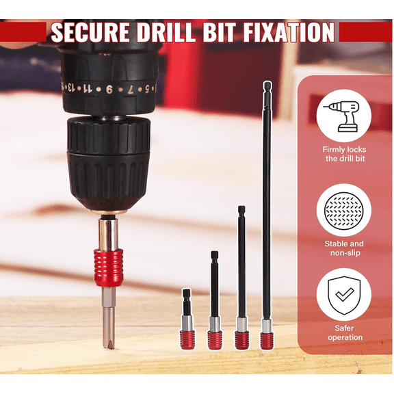 Drill Bit Extension, 1/4 Magnetic Extension Set, High-Precision with Magnetic Bit Holder, 4 Pcs Multi-Function Impact Drill Bit Holder and Drill Extension