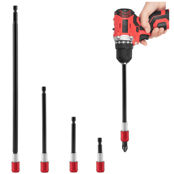Drill Bit Extension Set, 4 Pack 2/4/6/12" Hex Shank Quick Release Extension Adapter for Impact Driver Screws Nuts Drill(COLOR:As shown)