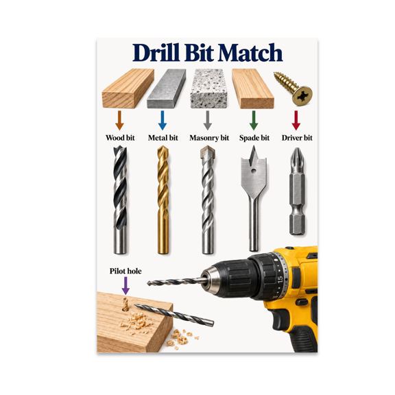 Drill Bit Match Guide - Home Workshop Enthusiast - 13x19 Poster Print