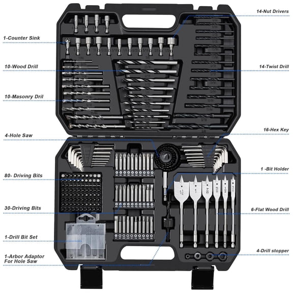 Drill Bit Set, 217Pcs Impact Drill Driver Bits for Wood, Metal, Masonry HSS Steel Screwdriver Bit with Storage Case