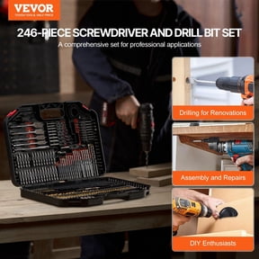 Drill Bit Set,246 Pieces Drill&Driver Bit Set,Screwdriver Bit Set Suitable for Wood Metal Cement Drilling&Screw Driving,Drill Bit Sets Combo Kit Assorted in Organized Carrying Case