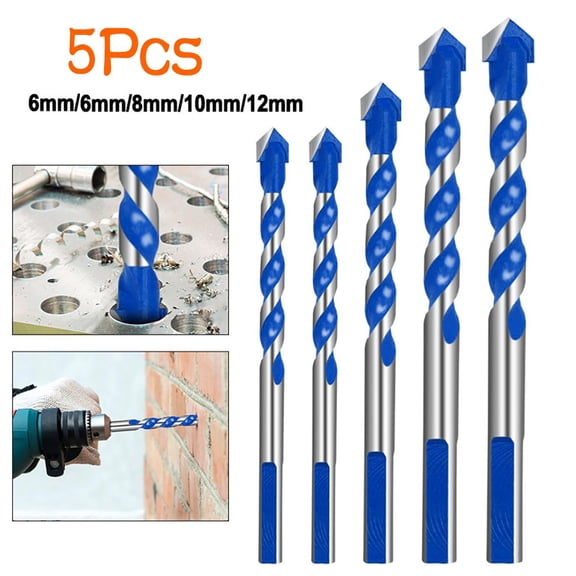 Drill Bit Set 5 Piece, Carbide Tipped for Ceramic Tile Glass Masonry, Triangle Handle for Non Slip Drilling