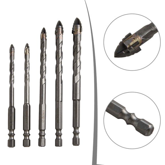 Drill Bit Set 5pcs Eccentric Design For Efficient Drilling In Glass Tiles And Hard Surfaces Tungsten Steel Alloy