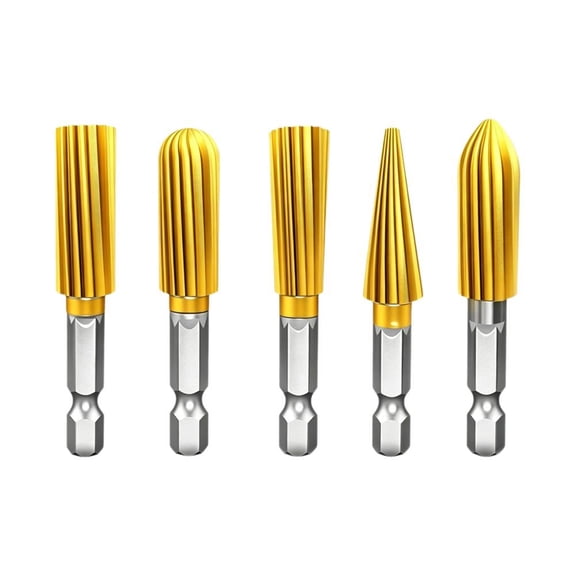 Drill Bit Set,5pcs Rotary Burr Wood Carving Rasp Files Set, with 1/4 Hex Shank for Metal, Soft Metal, Wood & Plastic Deburring, Shaping, Grooving, Polishing and Grinding - Type B