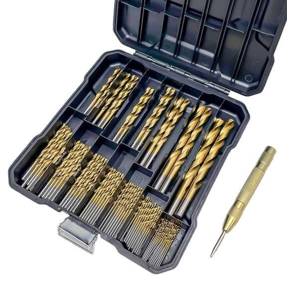 Drill Bit Set, 99-Piece Metal Drill Bits, High Speed Steel Titanium HSS Twist Drill Bits Set with Storage Case & Center Punch for Wood/Steel/Aluminum/Plastic/Fiberglass Size, 1/16 to 3/8 Inch