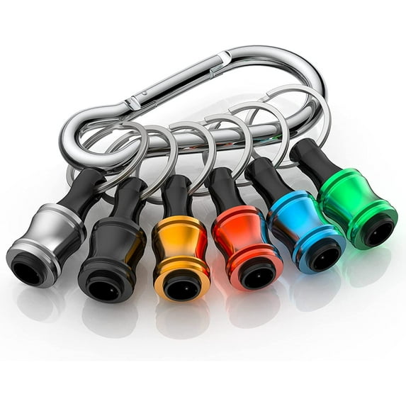 Drill Bit holder Portable, 6 pcs 1/4 inch Hex Shank Screwdriver Bits Retainer W/Silver Carabiner, Light-weight Extension Bar Keychain Drill Screw Adapter Quick-change Bit Catcher (6 Colors)