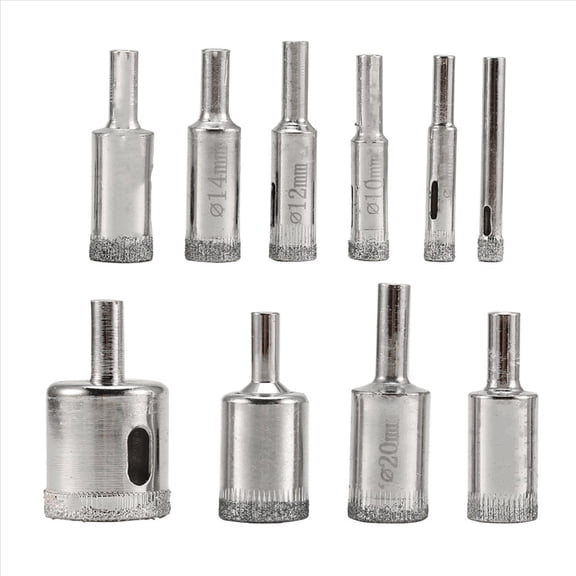 Drill Bits Set, 10 PCS Hole Saw Set, Glass Drill Bit for Ceramic Tile Porcelain Marble Bottles