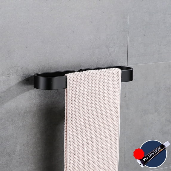No Drill Black Towel Bar for Bathroom 30cm - Thickened Aluminum Alloy Wall Mounted Towel & Slipper Rack, Rustproof Adhesive Towel Holder Organizer for Small Space (12 Inch)
