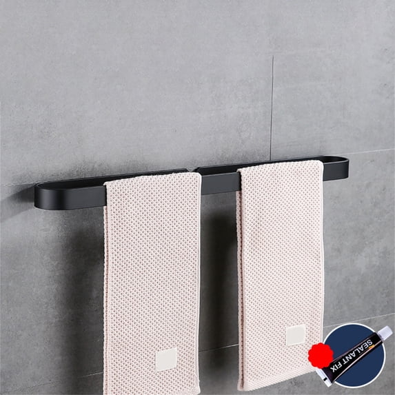 No Drill Black Towel Bar for Bathroom 60cm - Thickened Aluminum Alloy Wall Mounted Towel & Slipper Rack, Rustproof Adhesive Towel Holder Organizer for Large Shower Area (24 Inch)