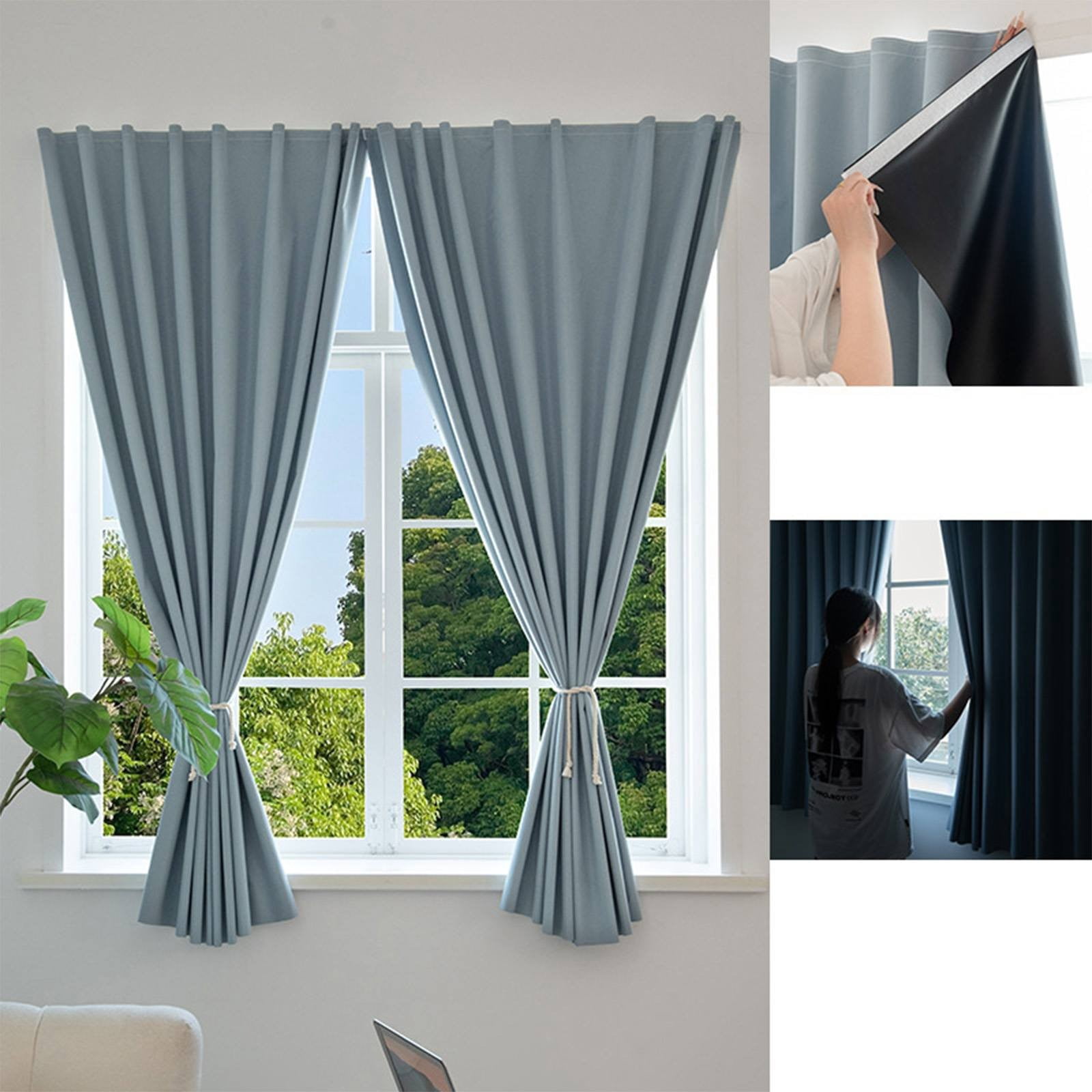 No Drill Blackout Curtain Easy Install Window Curtain Panels Magic Tape ...