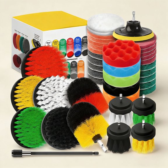 Drill Brush Attachment Set Scrub Pads Scouring Pads Power Scrubber Brush with Extend Long Attachment All Purpose Clean for Car Detailing, Grout, Tiles, Bathroom, Kitchen
