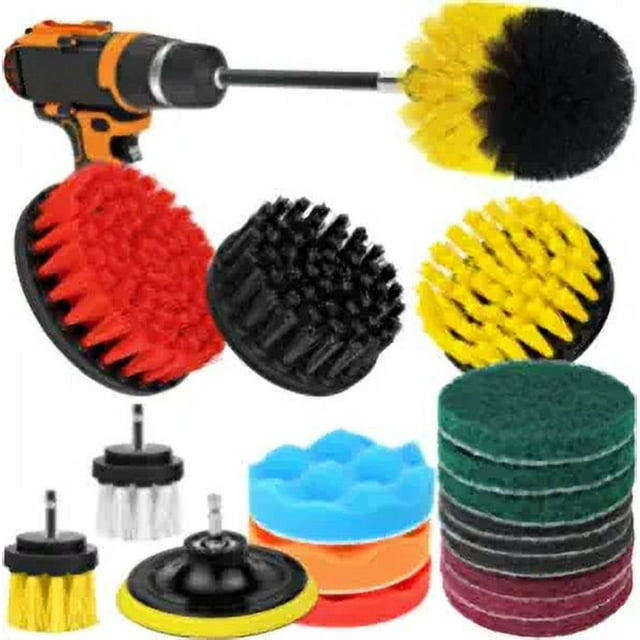 Drill Brush Attachments 20 PCS Scrub Pads & Sponge Power Scrubber Brush with Extend Long Rod All