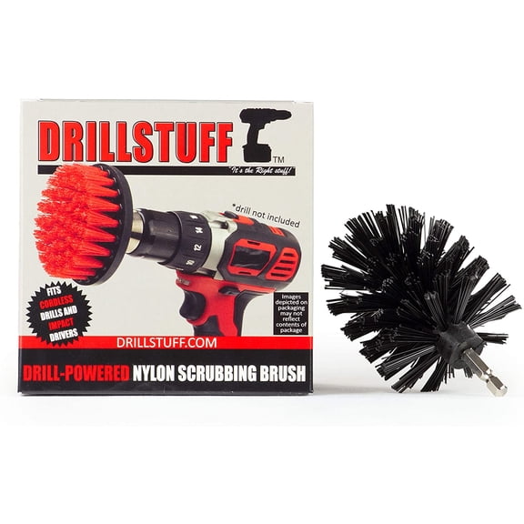 Drill Brush Cordless Drill Attachment - Wire-Free Grill Brush - BBQ Grill Cleaning - Electric Smoker Rack Scrubber - Cast Iron Skillet Cleaning Brush - Fireplace Grate - Black Ultra-stiff Bristles