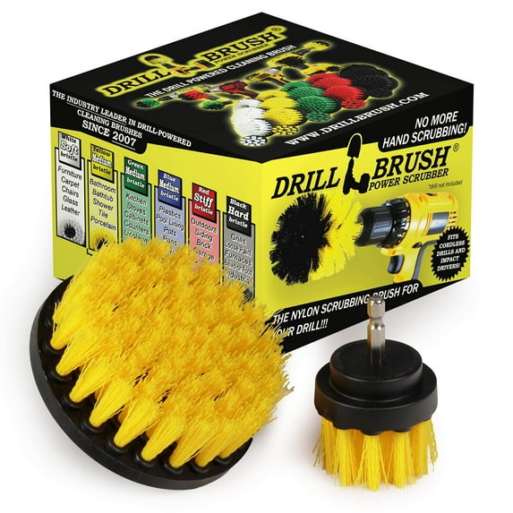 Drillbrush Yellow Medium Drill Brush Attachment Kit – Drill Brushes for Cleaning Bathroom Accessories - Shower / Bathtub Scrub Brush - Grout Cleaner