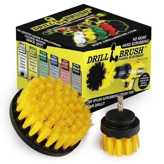 Drillbrush Yellow Medium Drill Brush Attachment Kit – Drill Brushes for Cleaning Bathroom Accessories - Shower / Bathtub Scrub Brush - Grout Cleaner