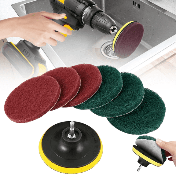 Drill Brush Power Scouring Pads - Heavy Duty Tub and Tile Cleaner - Drill Scrubber Brush kit Includes Drill Attachment, 3 Red, 3 Stiff Green Scrubber Pads