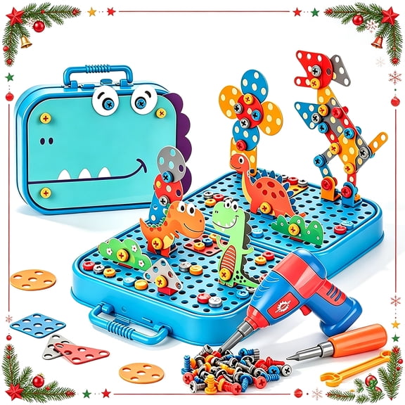 Drill & Build Kit Electric Toy Drill with 351+ Pieces (Screws, Nuts, Fasteners) Creative Design Construction Toys for Boys Girls Gift for Birthdays, Christmas